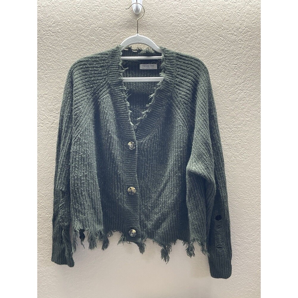 Full Circle Trends Oversized Distressed Cropped Cardigan Boho Grunge Large
